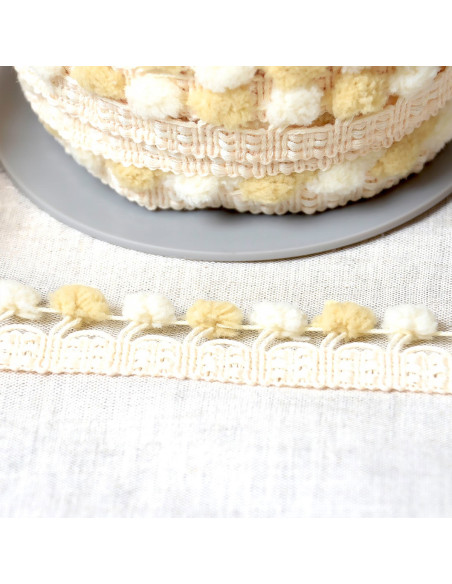 Galon gros pompons bicolore - Beige et écru