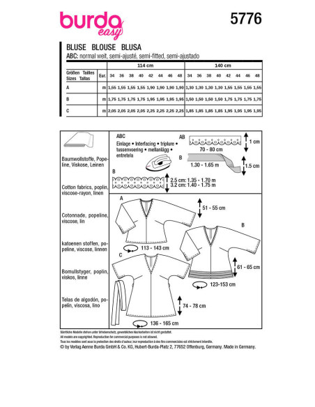 Patron de blouse - Burda 5776
