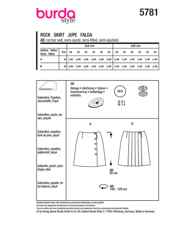 Patron de jupe - Burda 5781