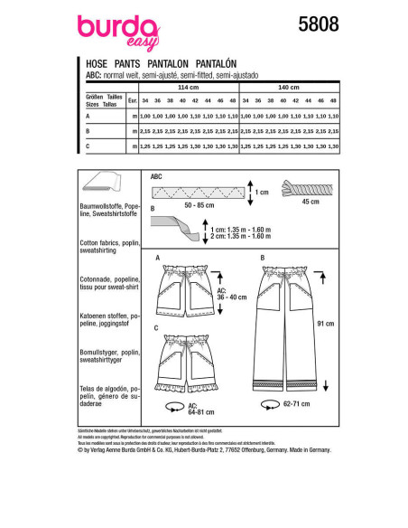 Patron de pantalon - Burda 5808