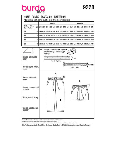 Patron de pantalon - Burda 9228