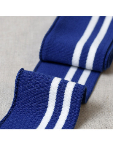 Bord-côte poignets et taille - Bleu roi rayures blanches