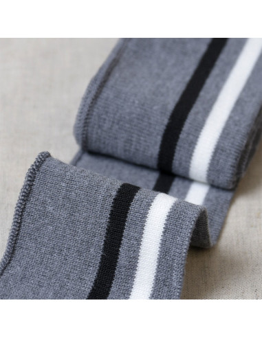 Bord-côte poignets et taille - Gris rayures blanche et noire