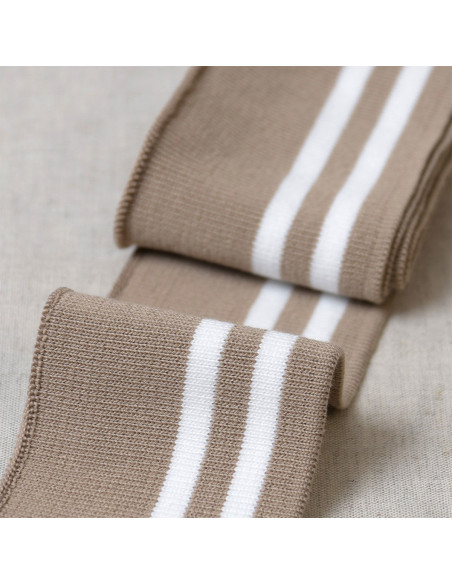 Bord-côte poignets et taille - Beige rayures blanches