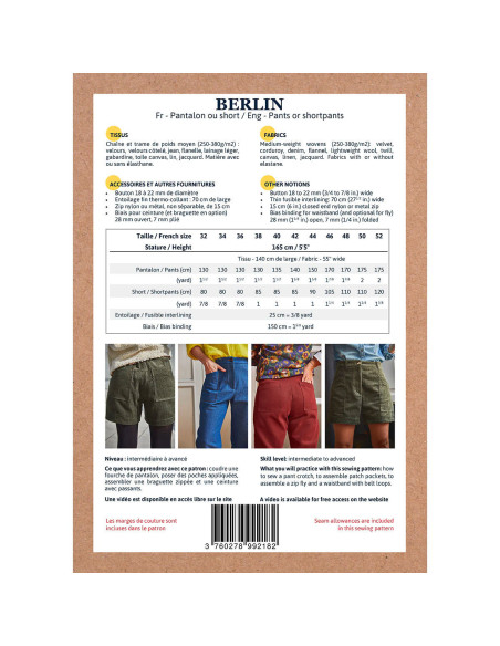 Patron de pantalon et short Berlin - Ikatee