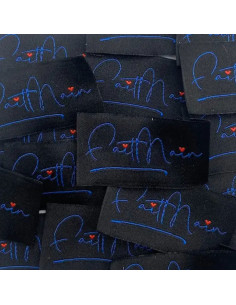 Lot de 5 étiquettes tissées à coudre Fait main - Noir et bleu marine