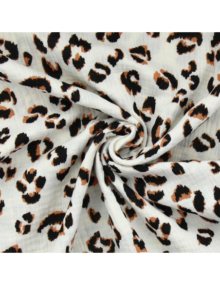 Tissu double gaze Fauve - Écru et marron