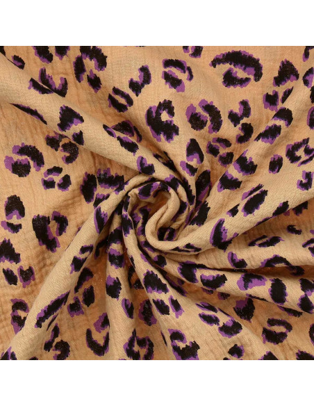 Tissu double gaze Fauve - Marron et violet