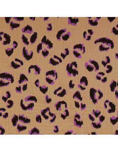 Tissu double gaze Fauve - Marron et violet