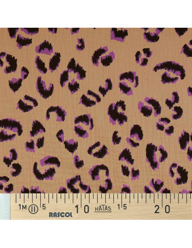 Tissu double gaze Fauve - Marron et violet