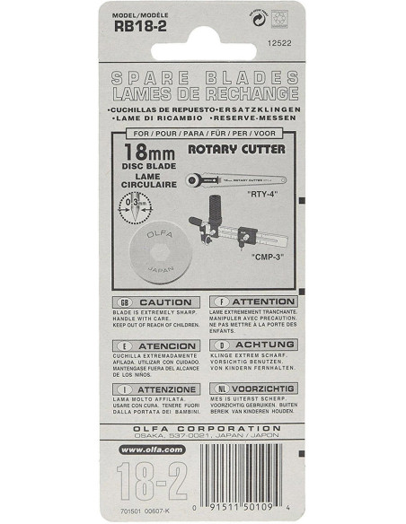 2 lames de rechange pour cutter Olfa - 18 mm
