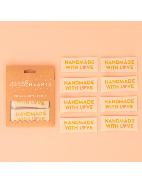 Lot de 8 étiquettes tissées - Handmade with love - Or