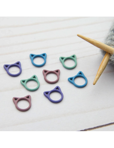 Set de 8 marqueurs de mailles fermés - Chat coloré