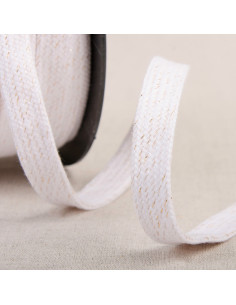 Cordon tressé plat lurex - Blanc et or