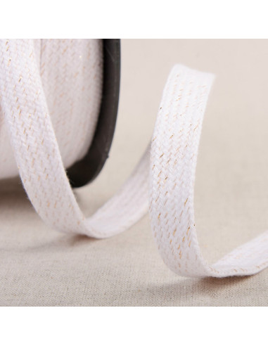 Cordon tressé plat lurex - Blanc et or