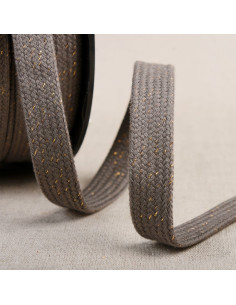 Cordon tressé plat lurex - Gris et or