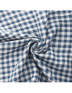 Tissu double gaze gaufrée vichy - Pierre bleue et blanc cassé