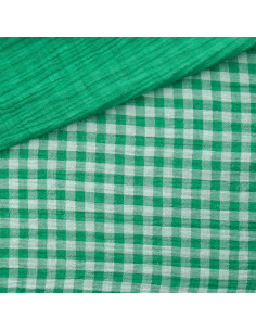 Tissu double gaze gaufrée vichy - Trèfle et blanc cassé 2