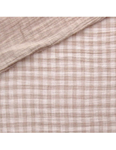 Tissu double gaze gaufrée vichy - Galet et blanc cassé 2