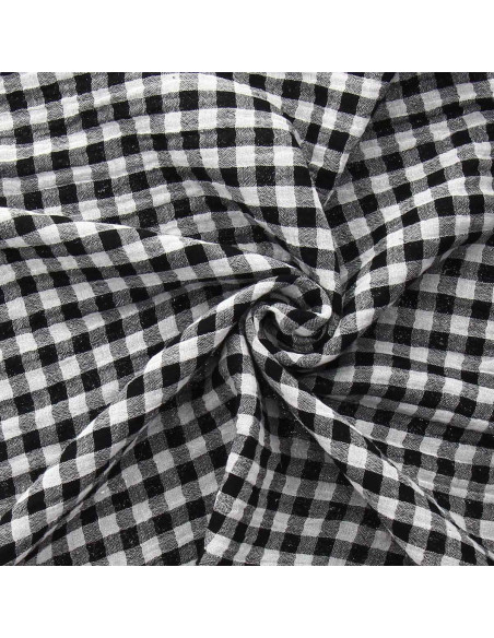 Tissu double gaze gaufrée vichy - Noir et blanc cassé
