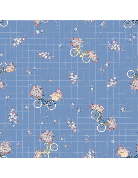 Tissu satin de coton Bicyclette bleu - Lise Tailor