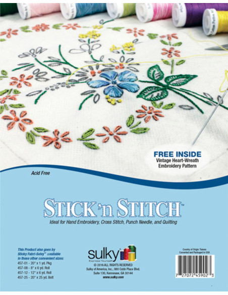 Set de 12 feuilles hydrosolubles, adhésives et imprimables A4 Stick N Stitch Sulky