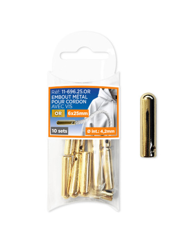 Set de 10 embouts métal pour cordons avec vis - Or