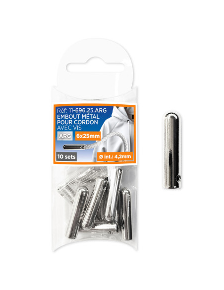 Set de 10 embouts métal pour cordons avec vis - Argent