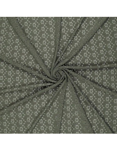 Tissu broderie anglaise extensible - Kaki foncé