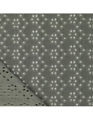 Tissu broderie anglaise extensible - Kaki foncé