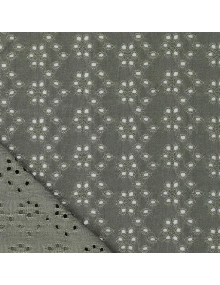 Tissu broderie anglaise extensible - Kaki foncé