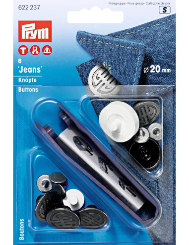 Boite de 6 boutons jeans 20mm
