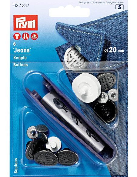 Boite de 6 boutons jeans 20mm