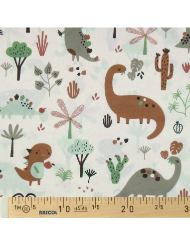 Tissu popeline de coton - Dinosaure marron
