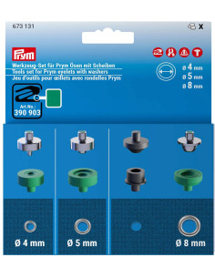 Jeu d´outils pour oeillets avec rondelles 4, 5 et 8 mm