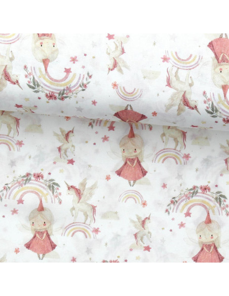 Tissu popeline de coton - Linette blanc et rose