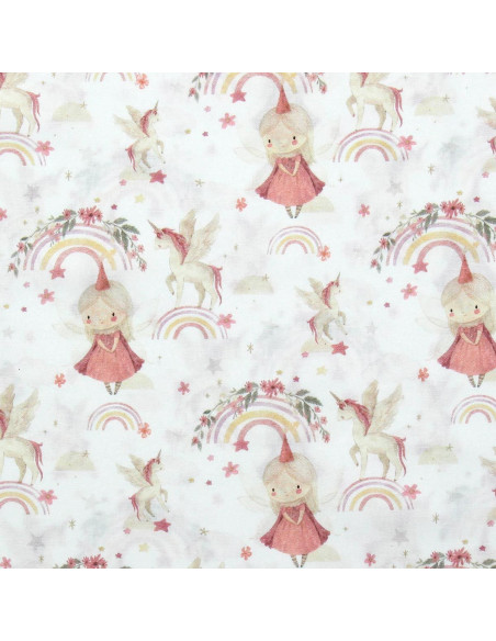 Tissu popeline de coton - Linette blanc et rose