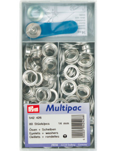 Multipac de 80 oeillets avec rondelles 14 mm - Argent