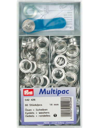 Multipac de 80 oeillets avec rondelles 14 mm - Argent