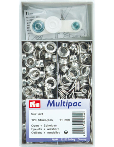 Multipac de 120 oeillets avec rondelles 11 mm - Argent