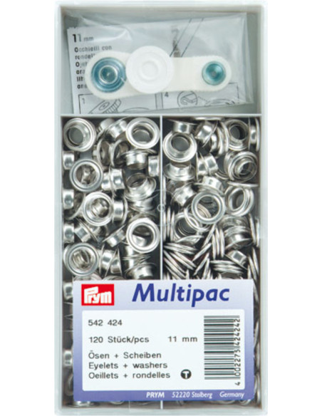Multipac de 120 oeillets avec rondelles 11 mm - Argent
