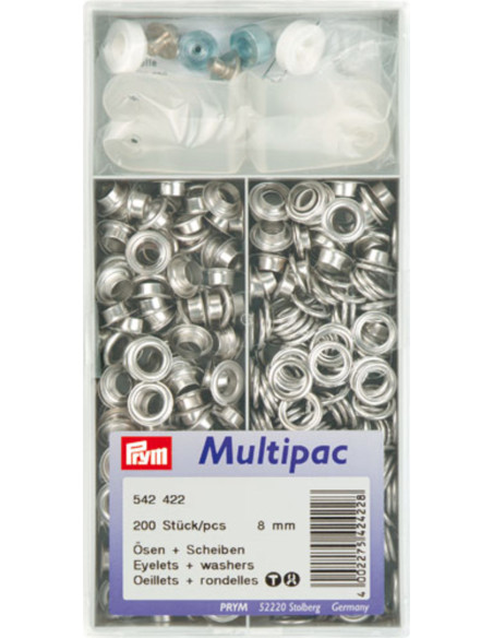 Multipac de 200 oeillets avec rondelles 8 mm - Argent