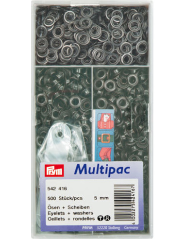 Multipac de 500 oeillets avec rondelles 5 mm - Noir