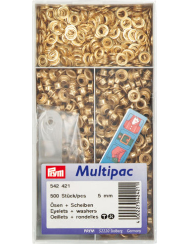Multipac de 500 oeillets avec rondelles 5 mm - Or