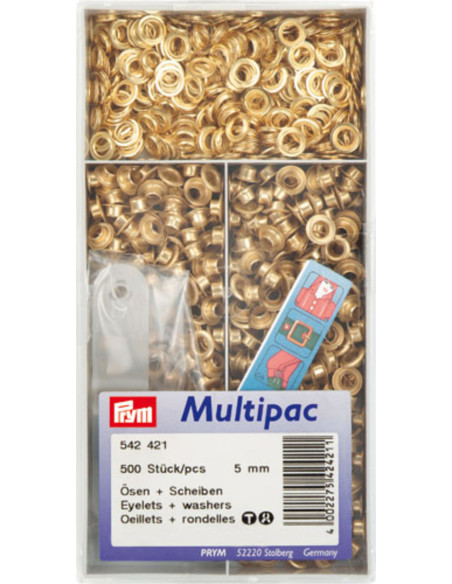 Multipac de 500 oeillets avec rondelles 5 mm - Or