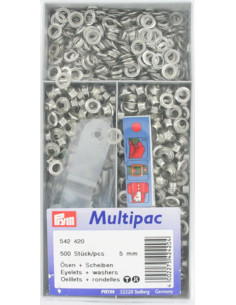 Multipac de 500 oeillets avec rondelles 5 mm - Argent