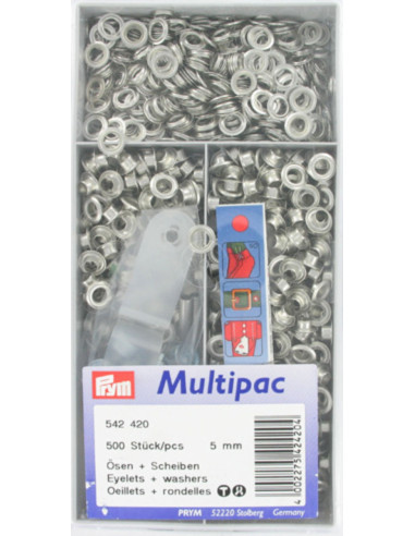 Multipac de 500 oeillets avec rondelles 5 mm - Argent