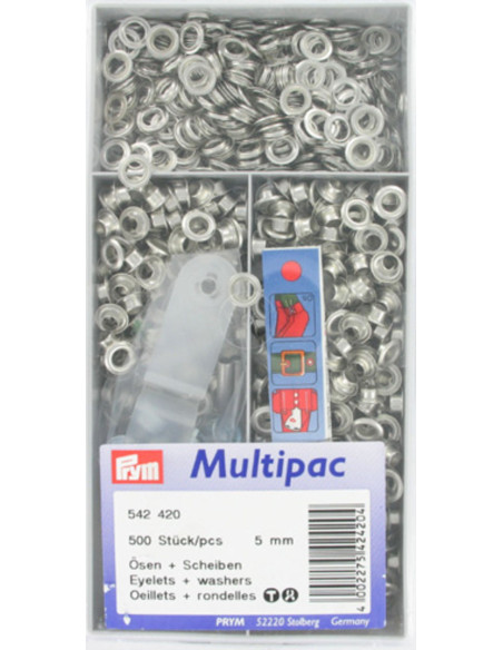 Multipac de 500 oeillets avec rondelles 5 mm - Argent