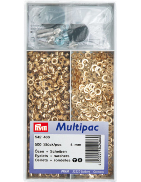 Multipac de 500 oeillets avec rondelles 4 mm - Or
