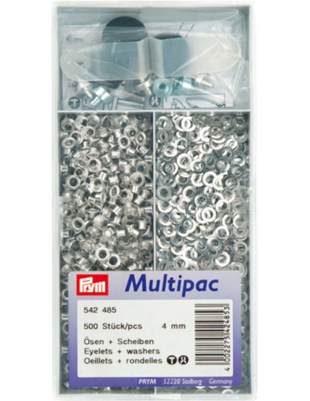 Multipac de 500 oeillets avec rondelles 4 mm - Argent